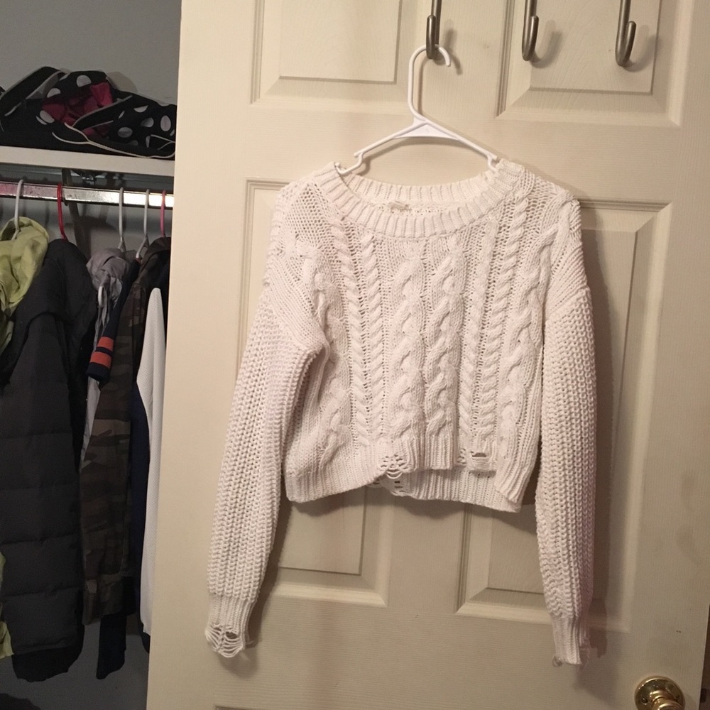 white cable knit sweater